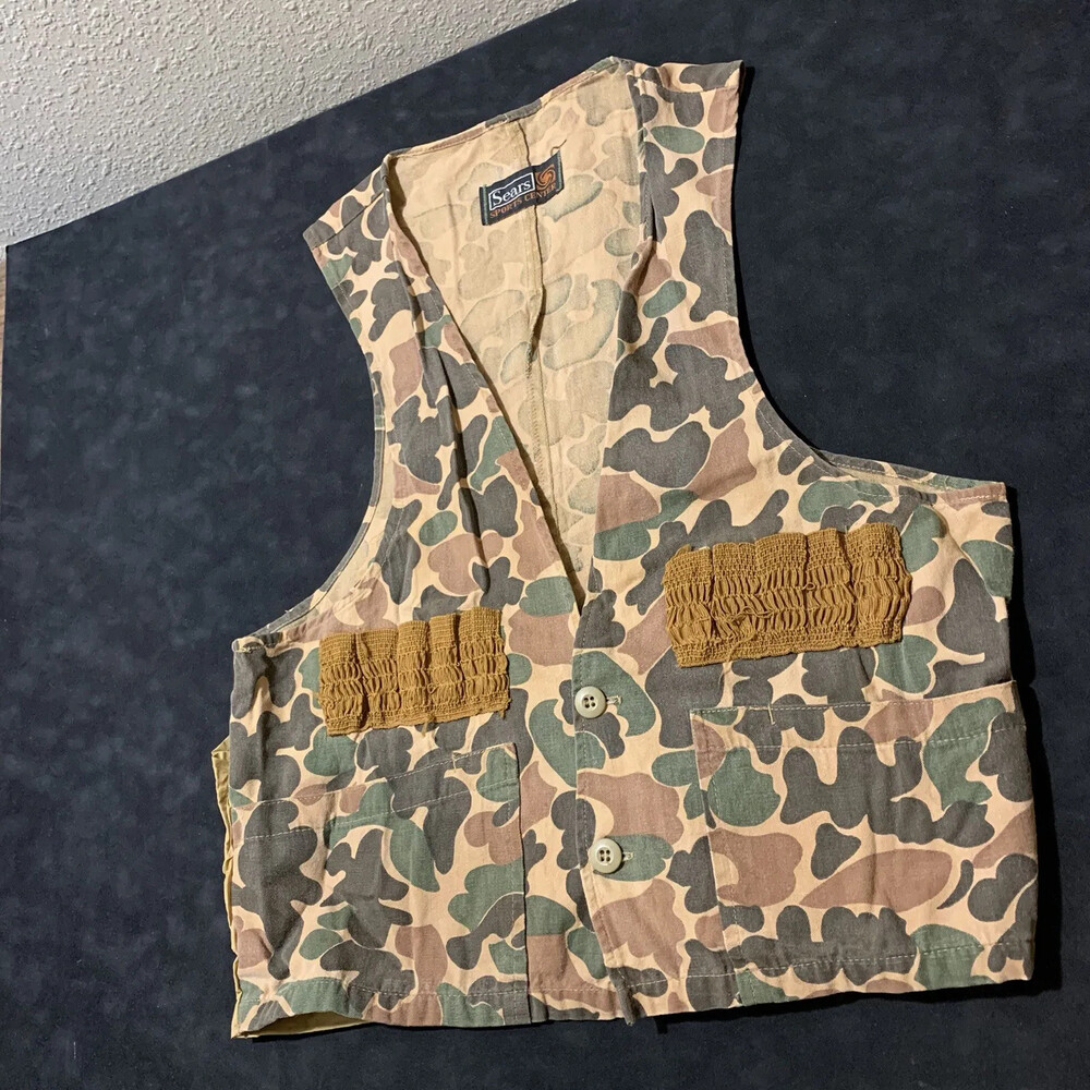 Duck Camo Canvas Shooting Vest Vintage Men Hunting 60s SEARS SPORTS Carhartt